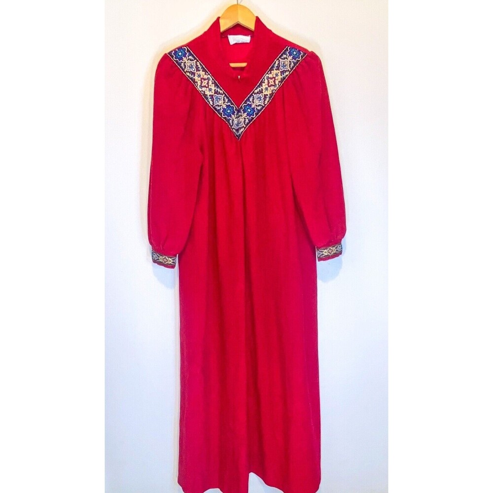 Vtg Vanity Fair Velour Robe Womens LG Petite Red Boudoir Glam Retro Glam